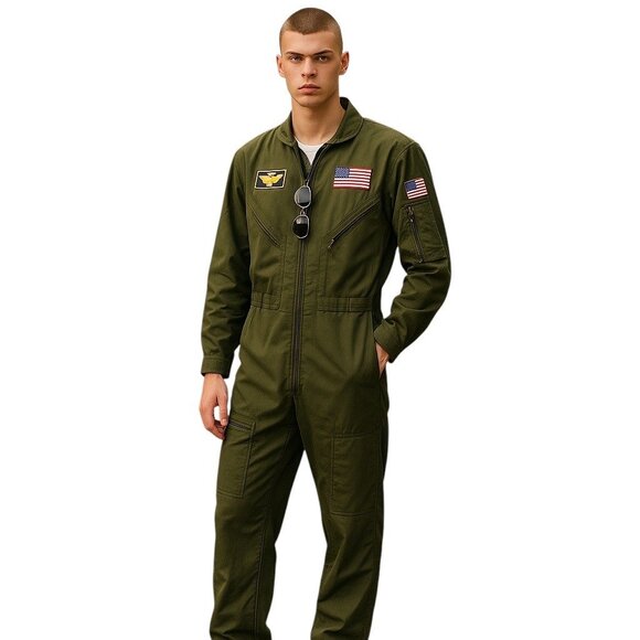 Morph Costumes Mens Adult Full Aviator Costume Green Size M Air Force Halloween - Picture 1 of 16